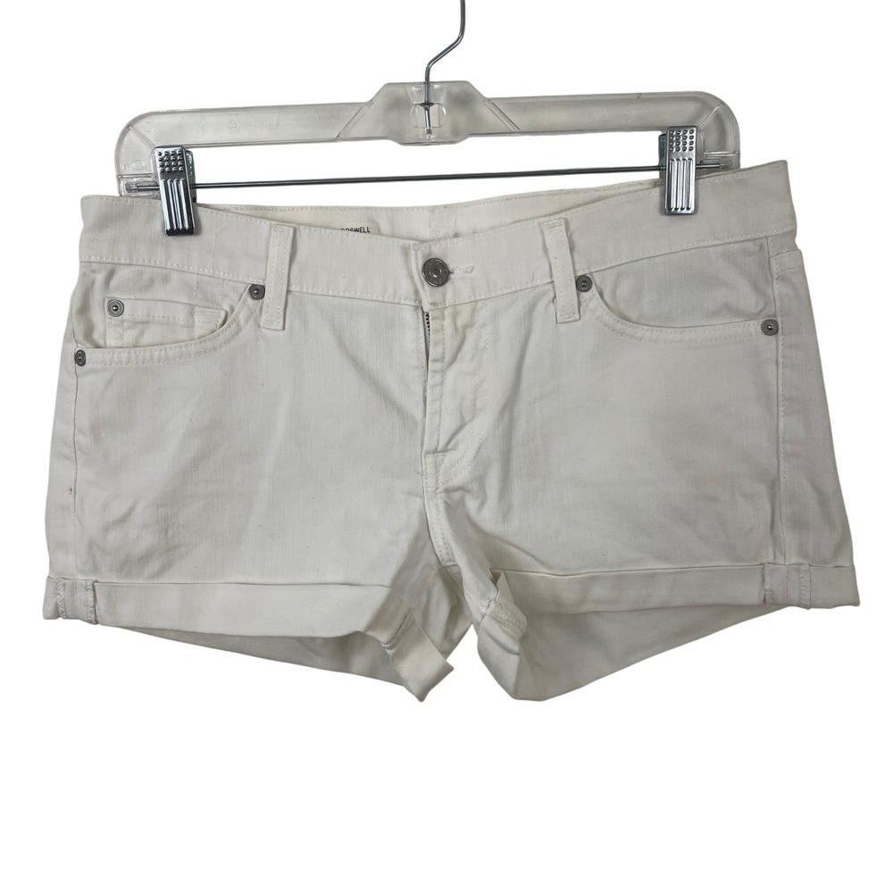 7 For All Mankind Fontaine Boswell White Denim Cuffed Shorts Size 28